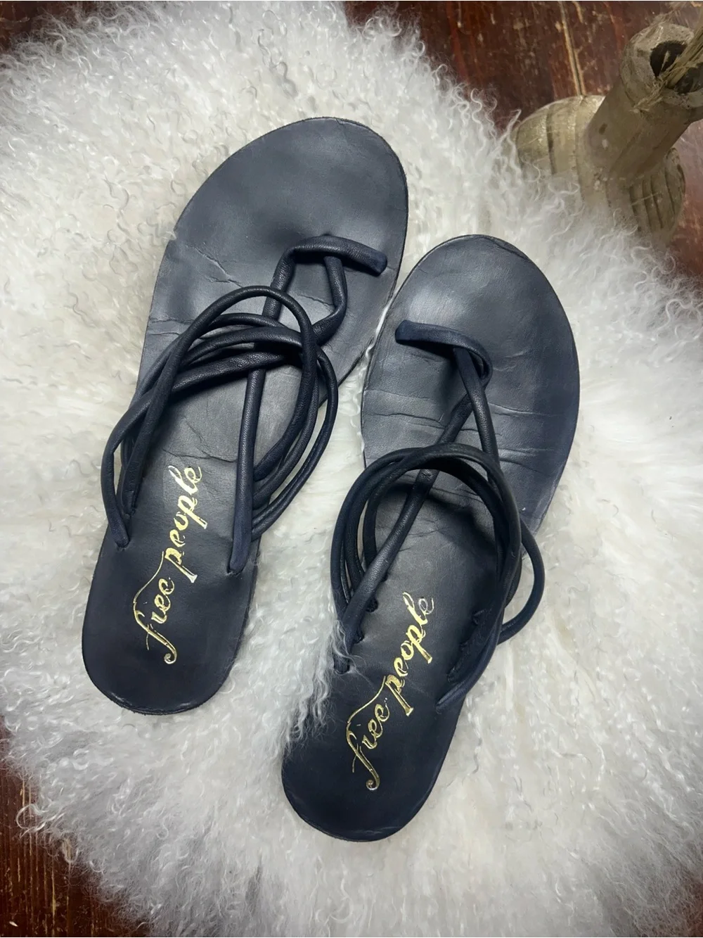 Free People black sandal size 38/ US 8; strappy and has leather sole